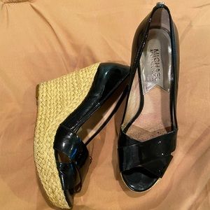 Michael Kors black patent leather espadrille sandals